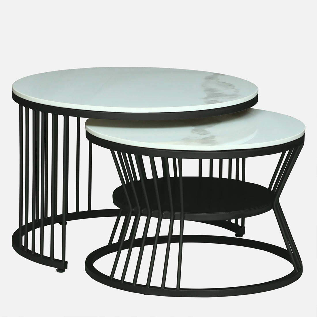 Round Black Finished Coffee Table /Center Table (Set of 2)