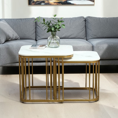 Square Gold Finished Coffee Table /Center Table (Set of 2)