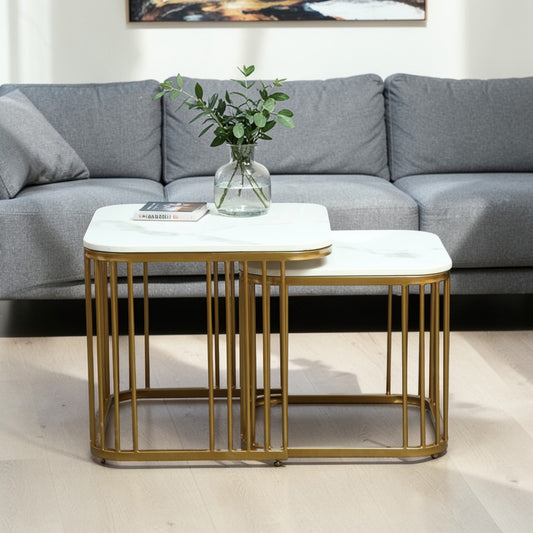 Square Gold Finished Coffee Table /Center Table (Set of 2)