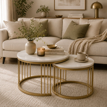 Round  Gold Finished Coffee Table /Center Table (Set of 2) (Copy) (Copy)