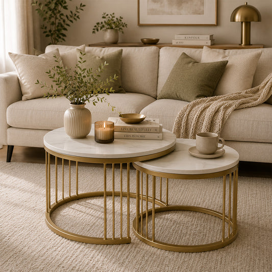 Round  Gold Finished Coffee Table /Center Table (Set of 2) (Copy) (Copy)
