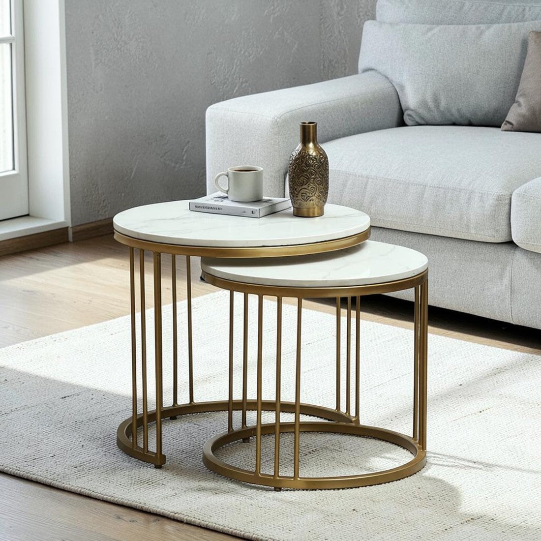 Round  Gold Finished Coffee Table /Center Table (Set of 2) (Copy) (Copy)