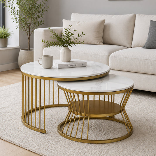 Round  Gold Finished Coffee Table /Center Table (Set of 2)
