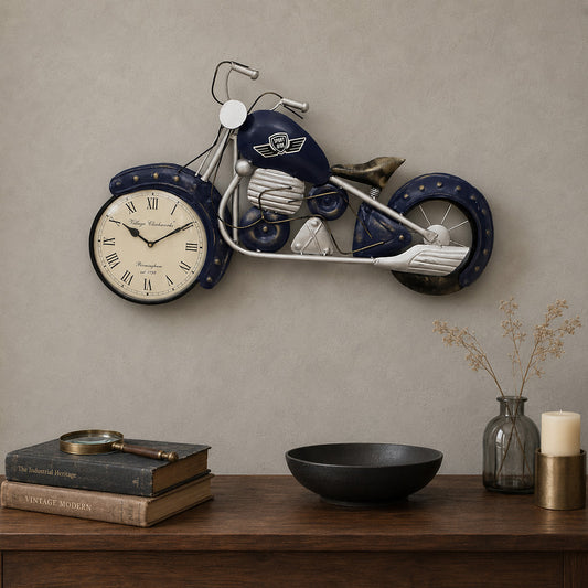BHAVYAWUD™ Vintage Bullet Bike Metal Wall Clock | 28" x 18" Retro Cruiser Motorcycle Handcrafted Wall Decor for Living Room, Man Caves & Gifting