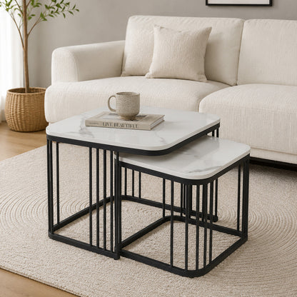 Square Black Finished Coffee Table /Center Table (Set of 2)