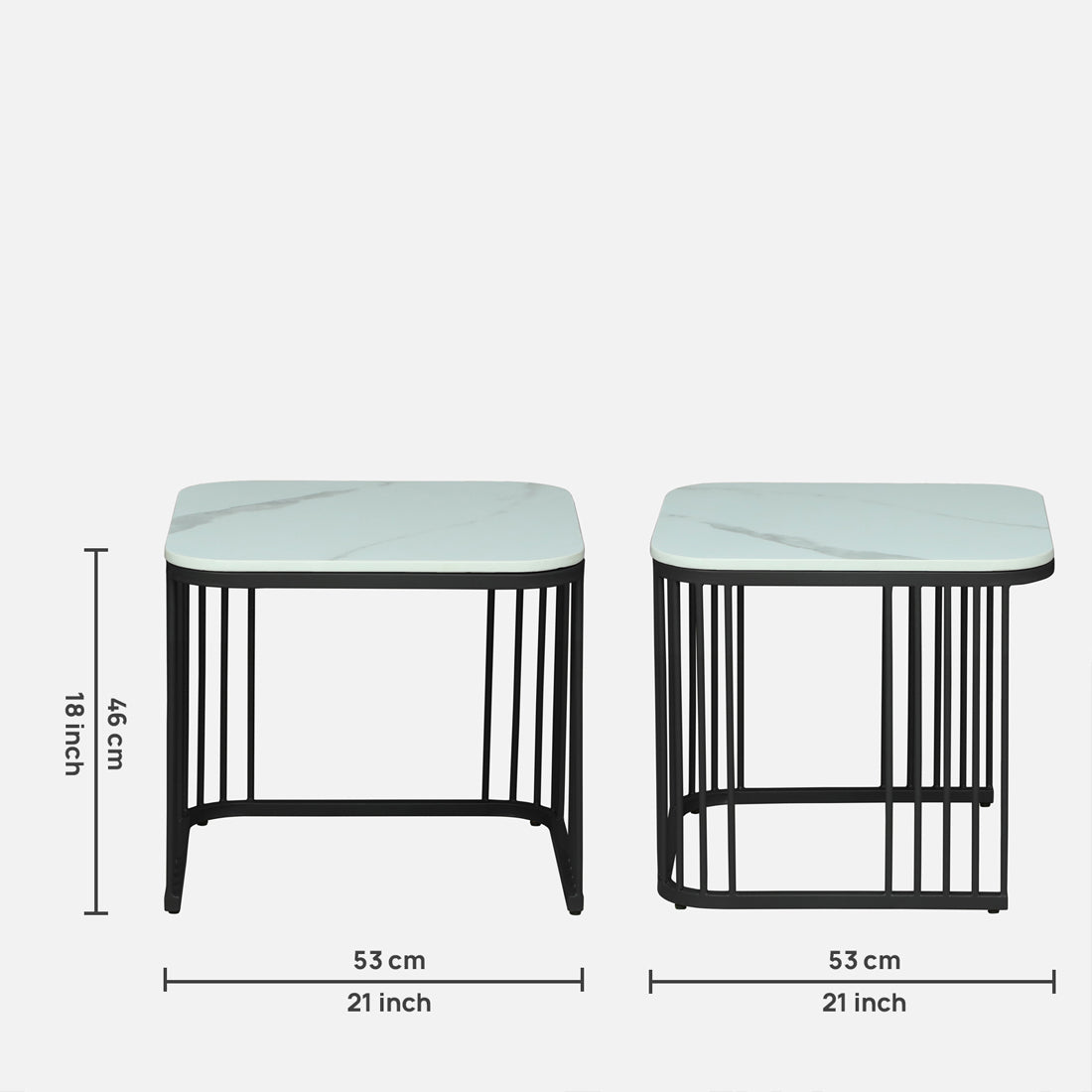 Square Black Finished Coffee Table /Center Table (Set of 2)