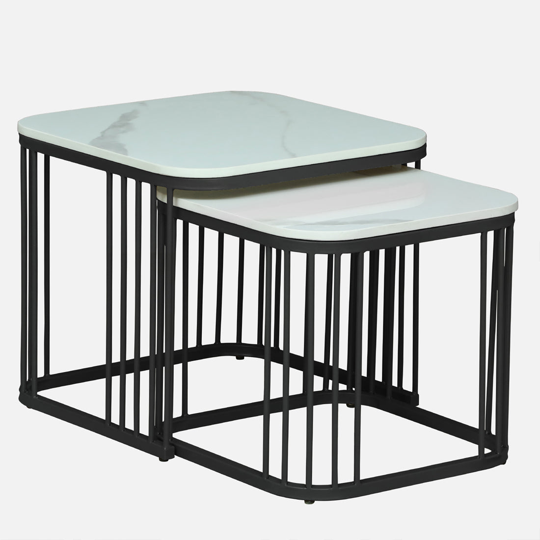 Square Black Finished Coffee Table /Center Table (Set of 2)