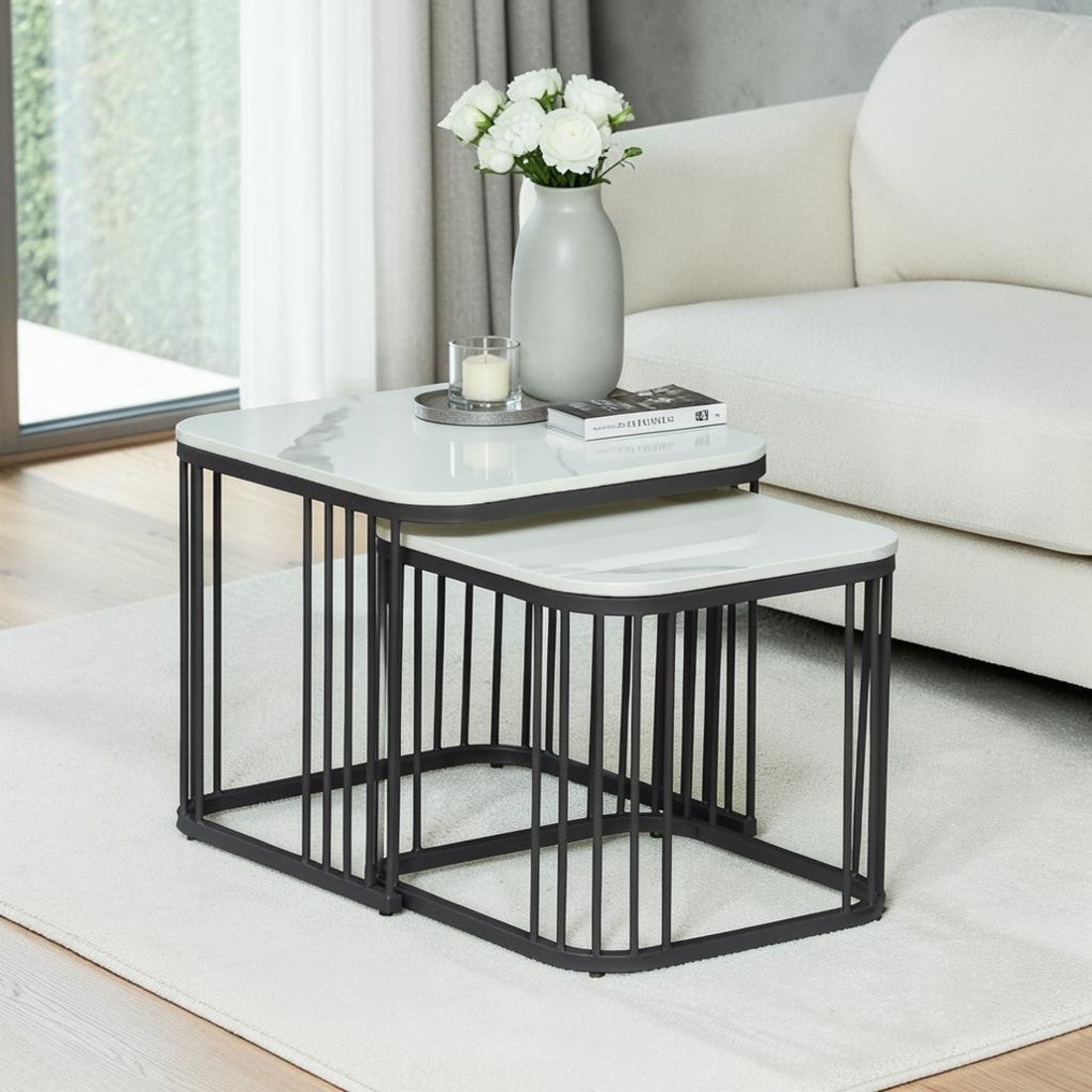 Square Black Finished Coffee Table /Center Table (Set of 2)