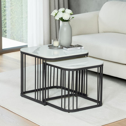 Square Black Finished Coffee Table /Center Table (Set of 2)