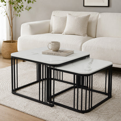Modern Square  Black Finished Nesting Coffee Table /Center Table  (Set of 2)