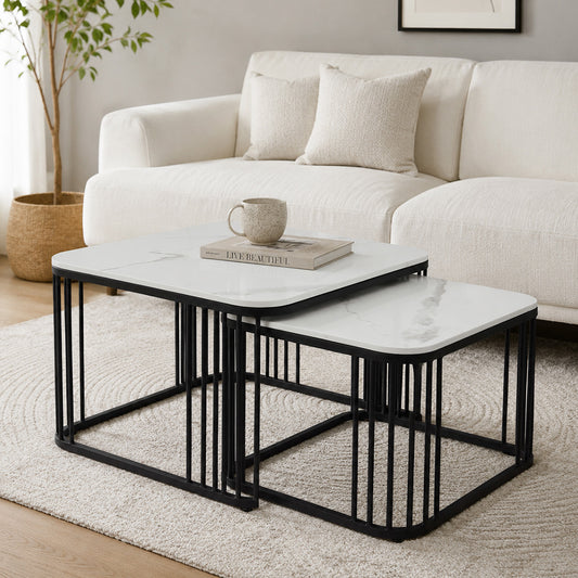 Modern Square  Black Finished Nesting Coffee Table /Center Table  (Set of 2)