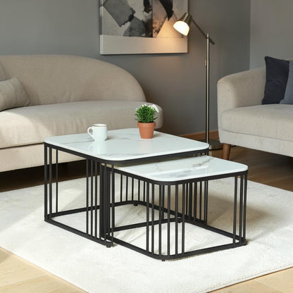 Modern Square  Black Finished Nesting Coffee Table /Center Table  (Set of 2)