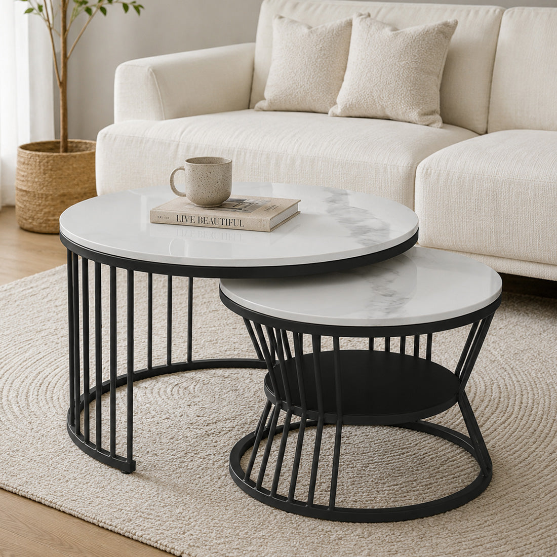 Round  Black Finished Coffee Table /Center Table (Set of 2)