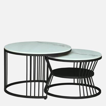 Round  Black Finished Coffee Table /Center Table (Set of 2)