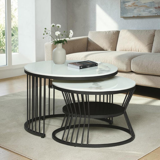 Round  Black Finished Coffee Table /Center Table (Set of 2)