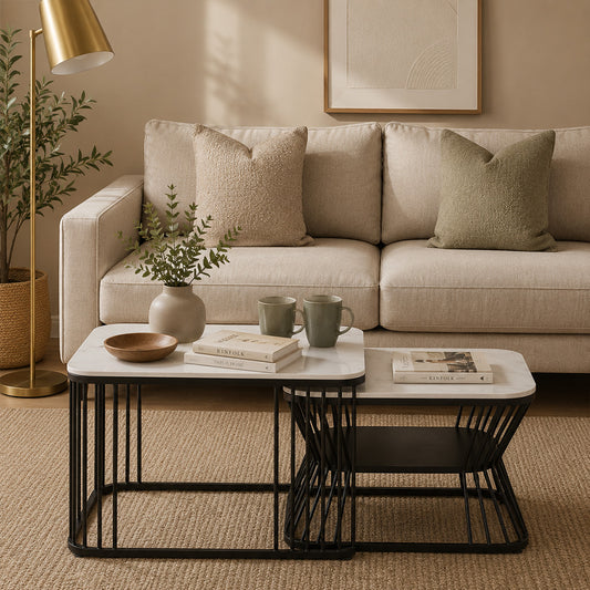 Square  Gold Finished Coffee Table /Center Table (Set of 2)