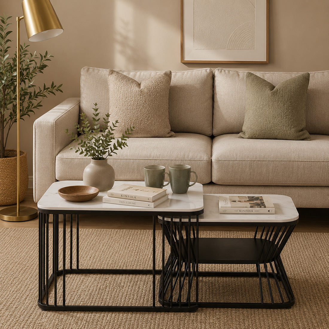 Square Black Finished Coffee Table /Center Table (Set of 2)