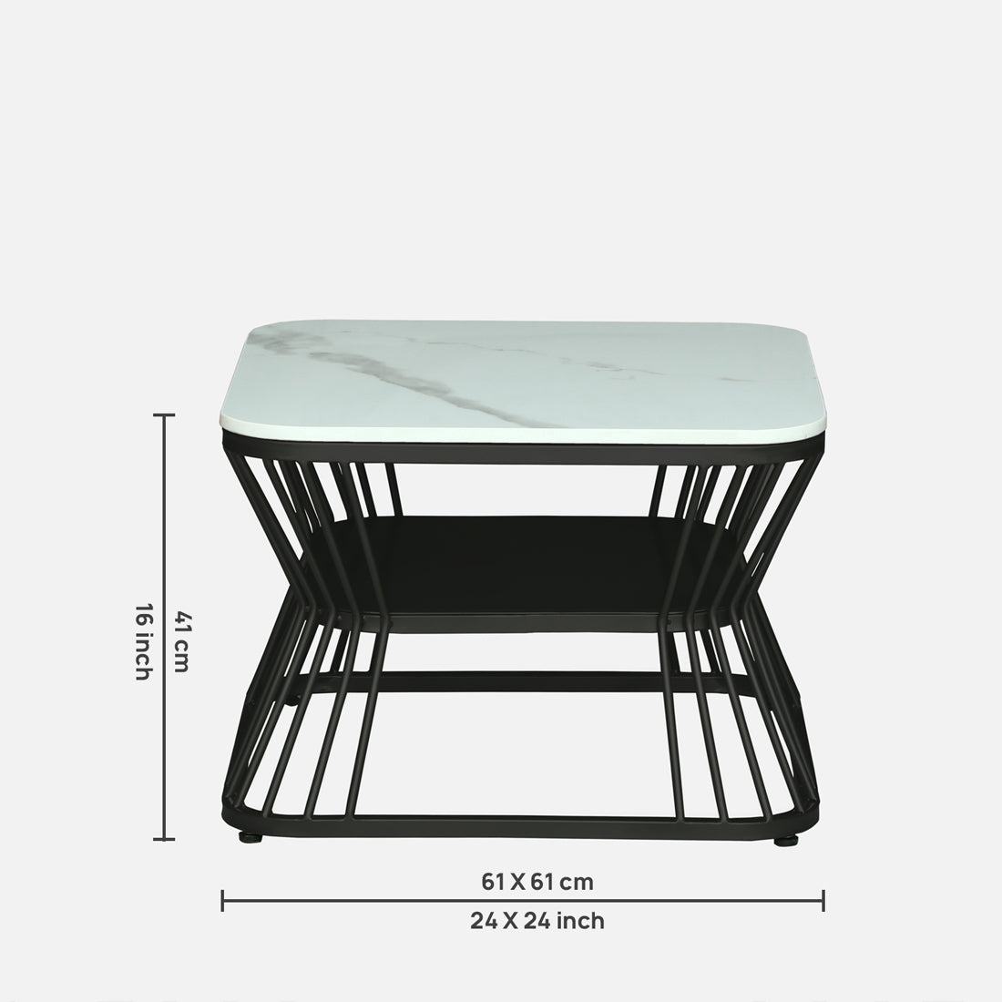 Square Black Finished Coffee Table /Center Table (Set of 2)