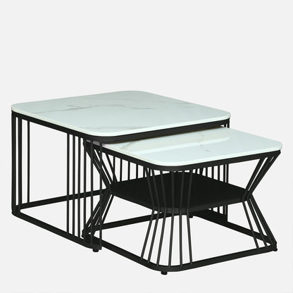 Square Black Finished Coffee Table /Center Table (Set of 2)