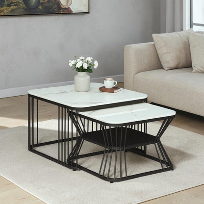 Square  Gold Finished Coffee Table /Center Table (Set of 2)