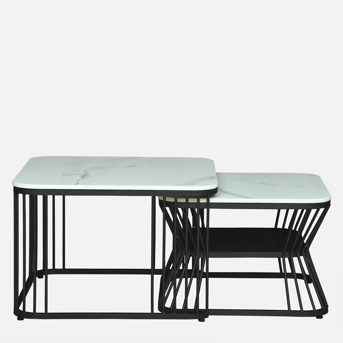 Square Black Finished Coffee Table /Center Table (Set of 2)
