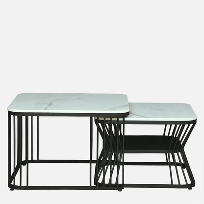 Square Black Finished Coffee Table /Center Table (Set of 2)