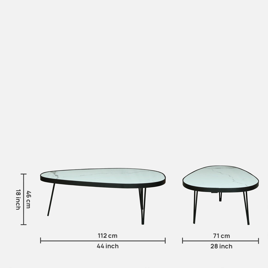 Oval Shape Black Finished Oval Shaped Coffee set  For Living Room