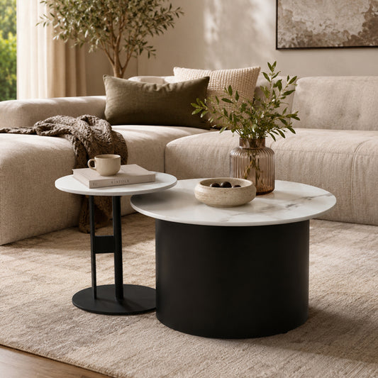 Round  Black Finished Nesting Coffee Table /Center Table (Set of 2)