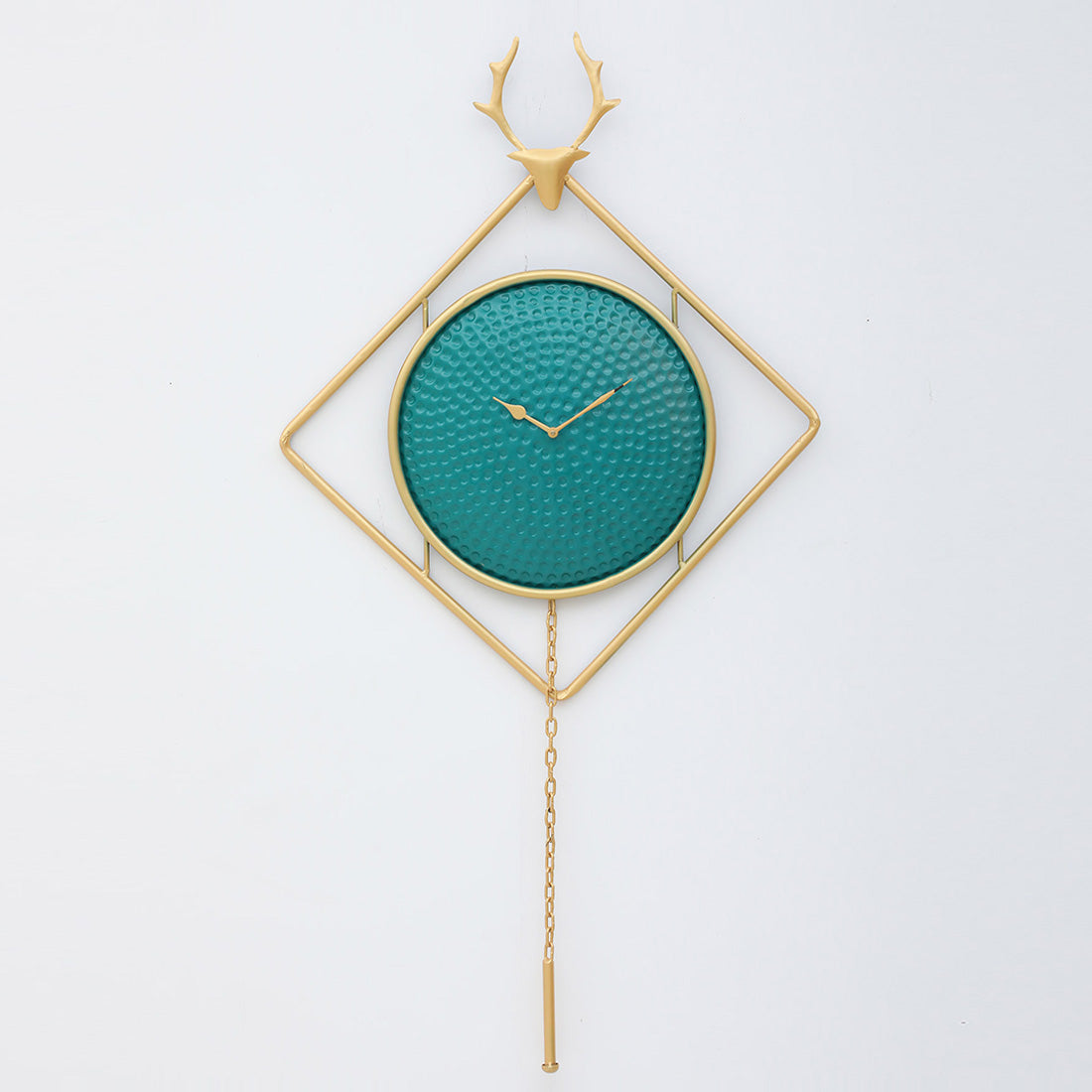 BHAVYAWUD™ Premium Geometric Deer Head Metal Wall Clock with Pendulum (45 Inches)