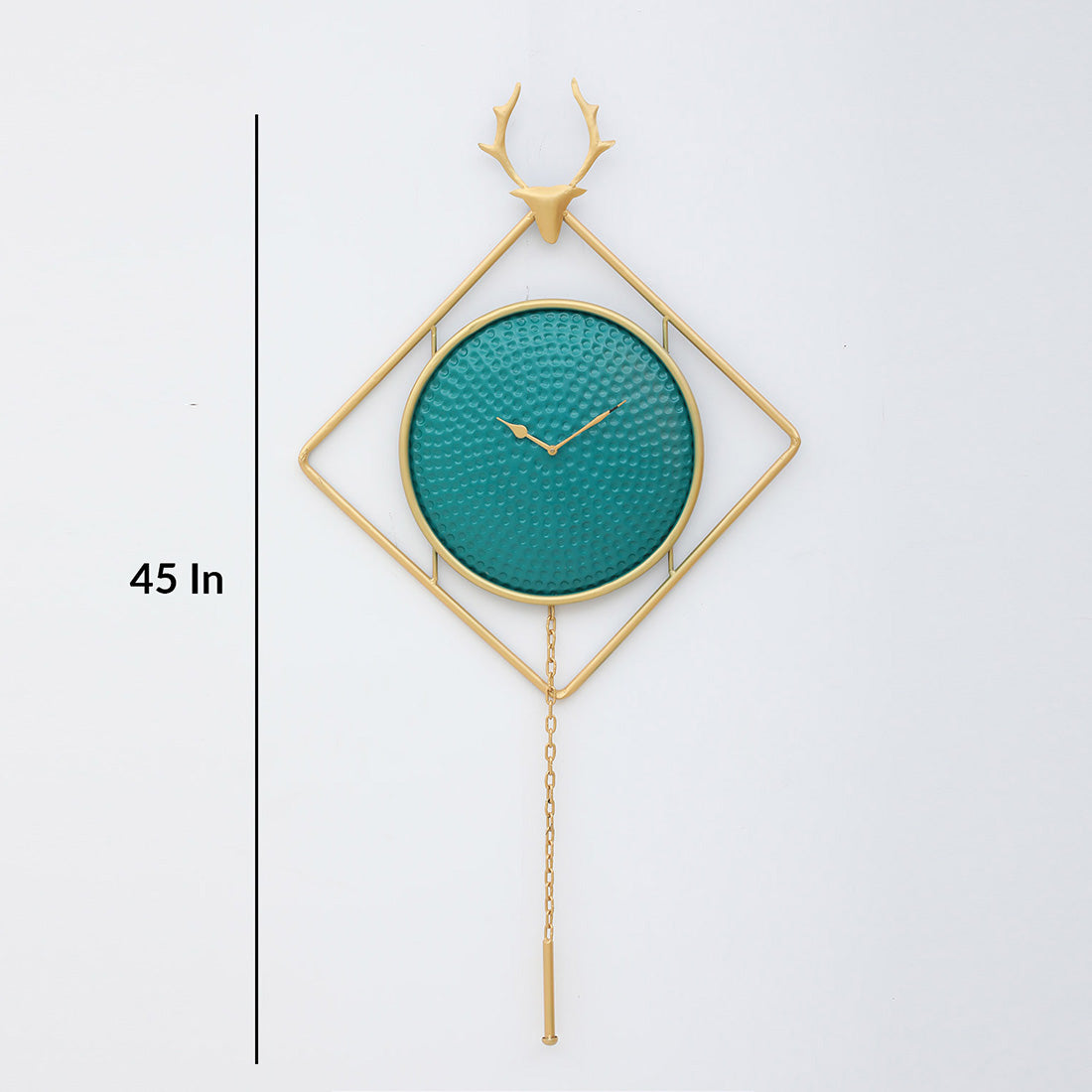 BHAVYAWUD™ Premium Geometric Deer Head Metal Wall Clock with Pendulum (45 Inches)