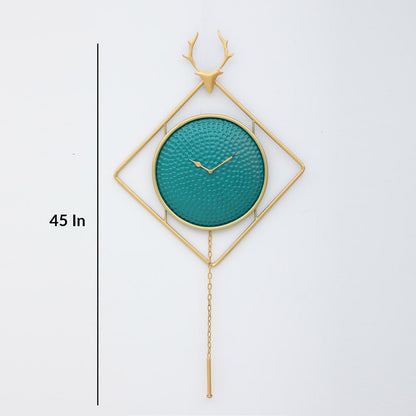 BHAVYAWUD™ Premium Geometric Deer Head Metal Wall Clock with Pendulum (45 Inches)