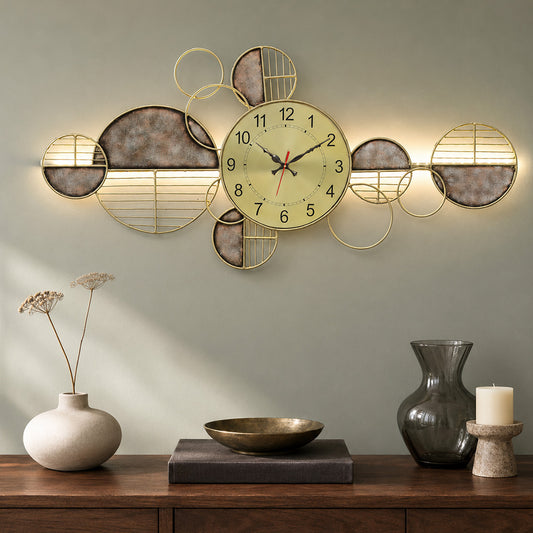 BHAVYAWUD™ Luxury Abstract Geometric LED Metal Wall Clock Art (44 x 21 Inches)
