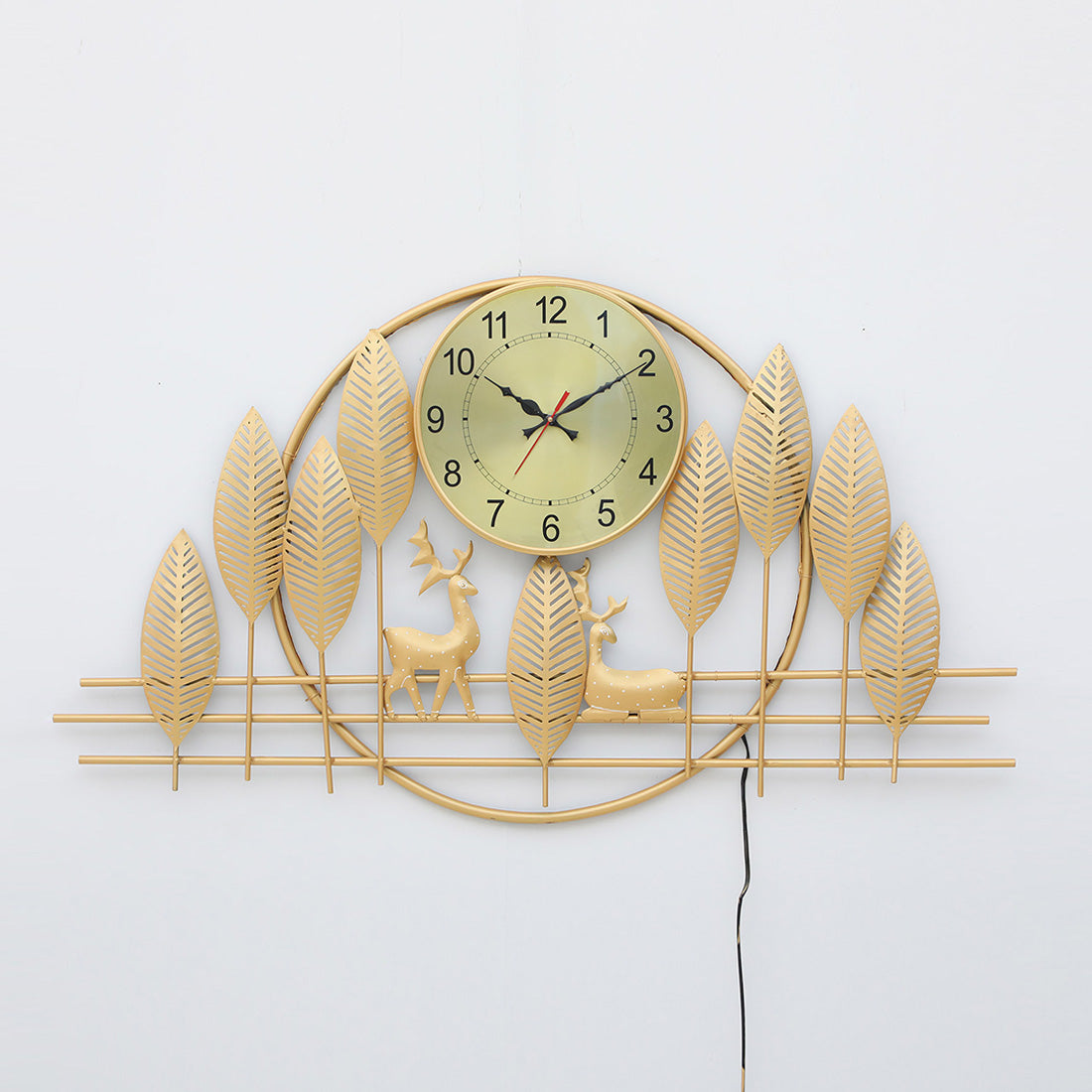 BHAVYAWUD™ Luxury Forest Deer & Golden Leaves LED Metal Wall Clock Art (41 x 24 Inches)