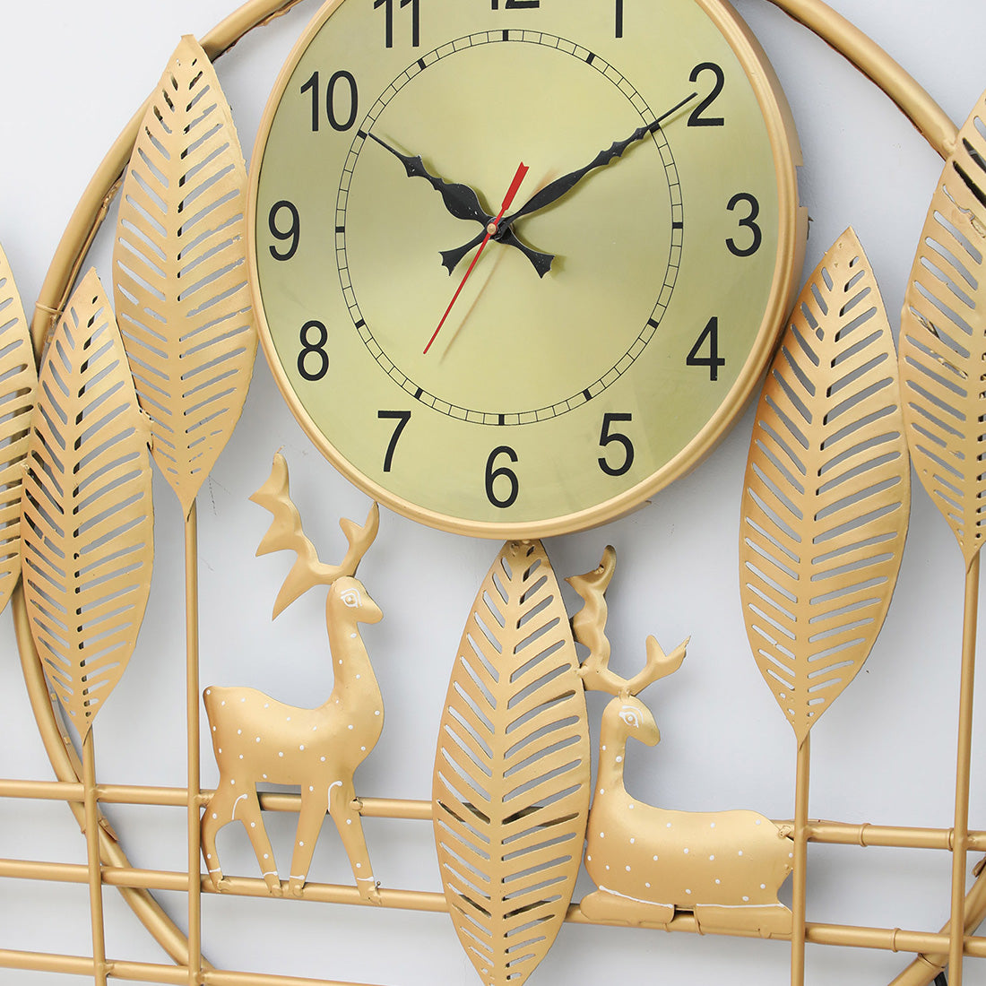 BHAVYAWUD™ Luxury Forest Deer & Golden Leaves LED Metal Wall Clock Art (41 x 24 Inches)