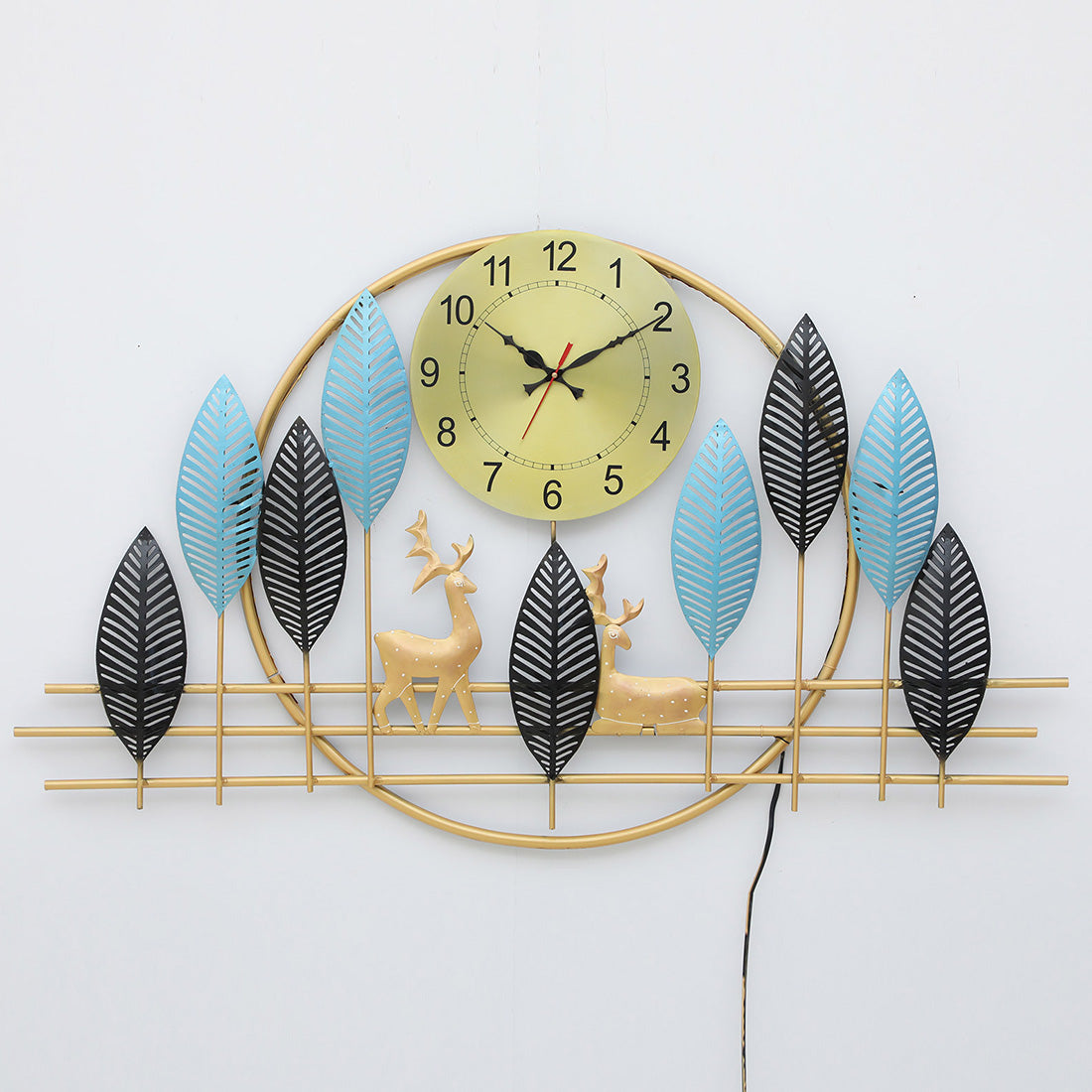 BHAVYAWUD™ Luxury Forest Deer & Multi-Tone Blue LED Metal Wall Clock Art (41 x 24 Inches)