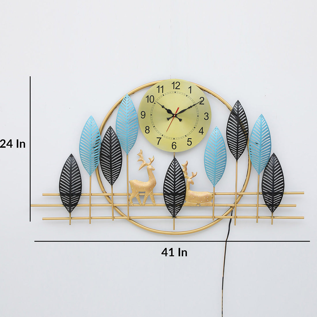 BHAVYAWUD™ Luxury Forest Deer & Multi-Tone Blue LED Metal Wall Clock Art (41 x 24 Inches)