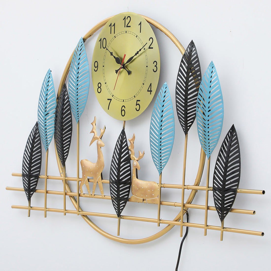BHAVYAWUD™ Luxury Forest Deer & Multi-Tone Blue LED Metal Wall Clock Art (41 x 24 Inches)