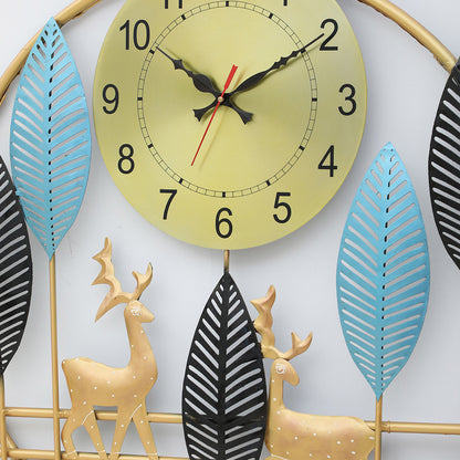 BHAVYAWUD™ Luxury Forest Deer & Multi-Tone Blue LED Metal Wall Clock Art (41 x 24 Inches)