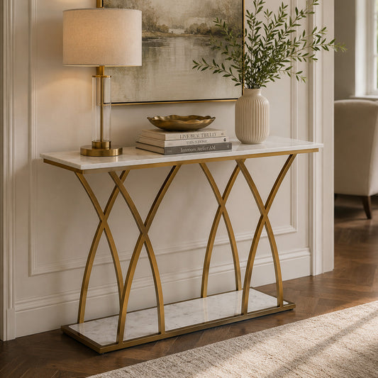 Designer Gold Finished Console Table for Living Room & Foyer