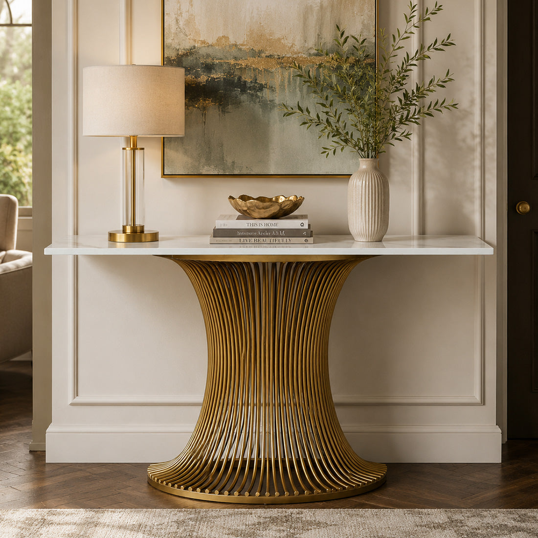 Elegent Gold Finished Console Table for Living Room & Foyer