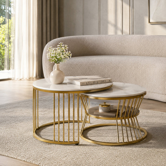 Round  Gold Finished Coffee Table /Center Table (Set of 2)