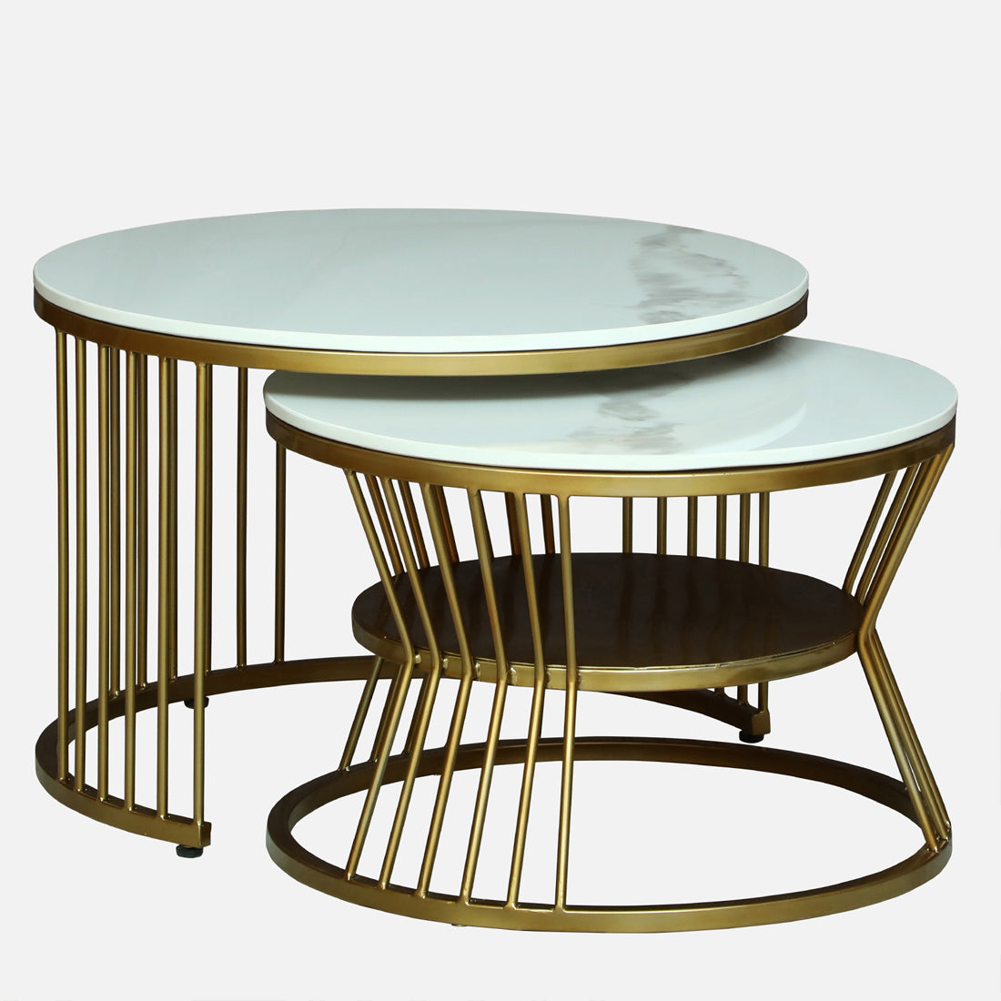 Round  Gold Finished Coffee Table /Center Table (Set of 2)