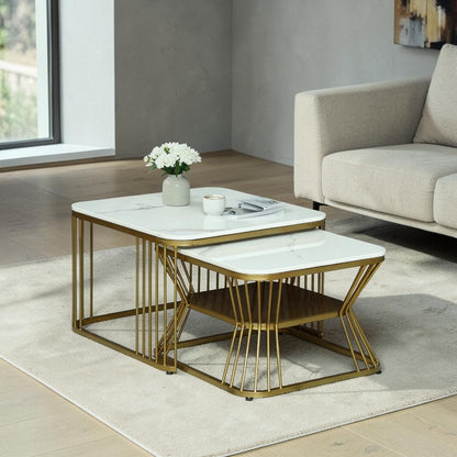 Square Modern  Gold Finished Nesting Coffee Table /Center Table