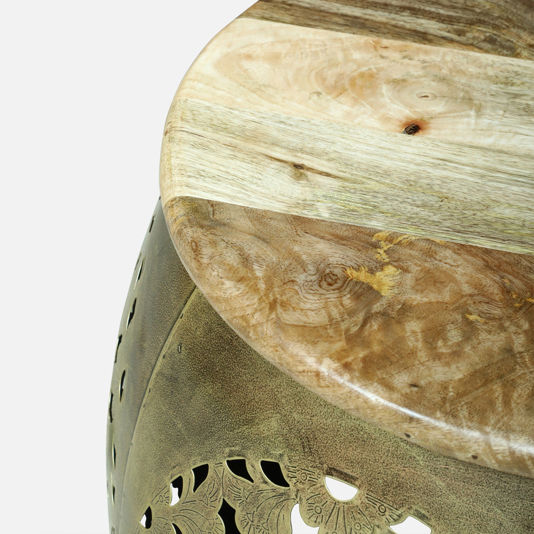Handcrafted Gold Finished Hammered Metal Side Table and Stool  set
