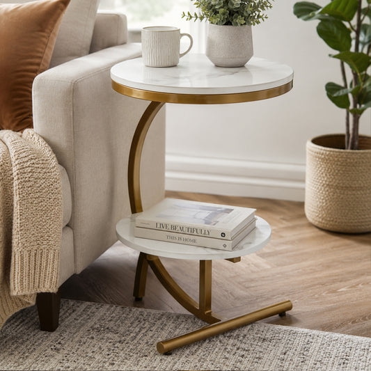 Round  Gold Finished End Table / side Table