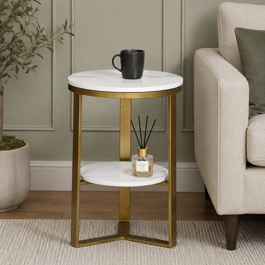 Round  Gold Finished Side  Table /End Table