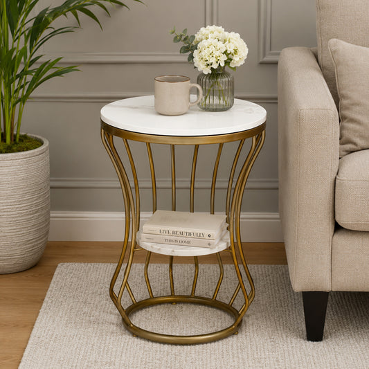 Round  Gold Finished End Table / Side Table