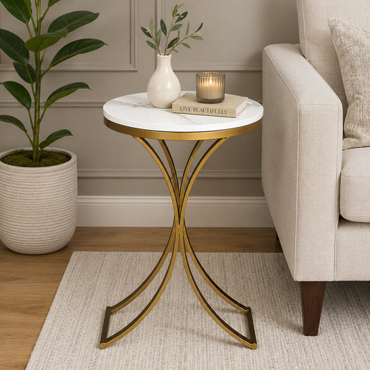 Round  PU Gold Finished End Table/ Side Table
