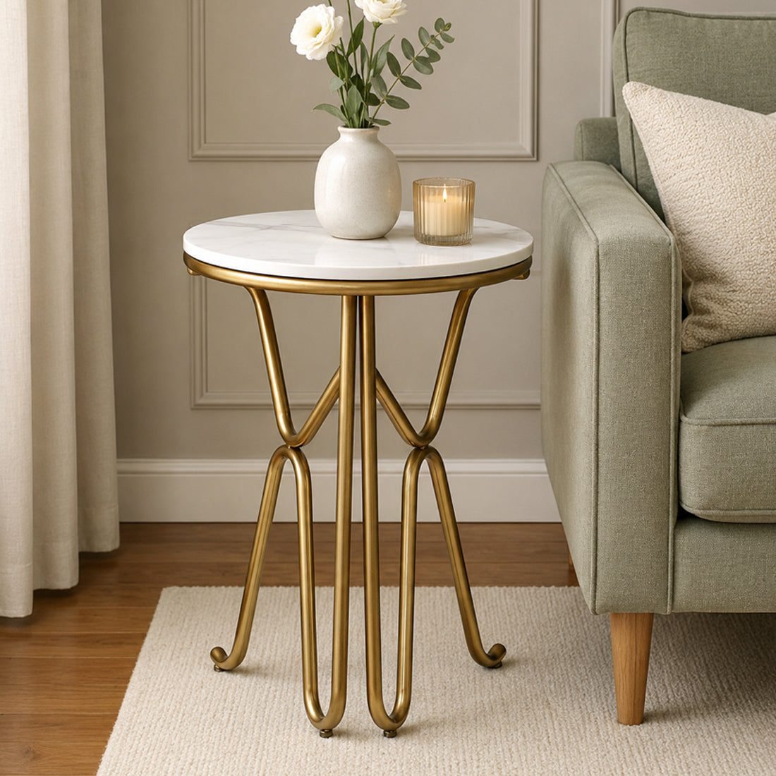 Round  Gold Finished End Table /Side Table