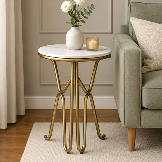 Round  Gold Finished End Table /Side Table